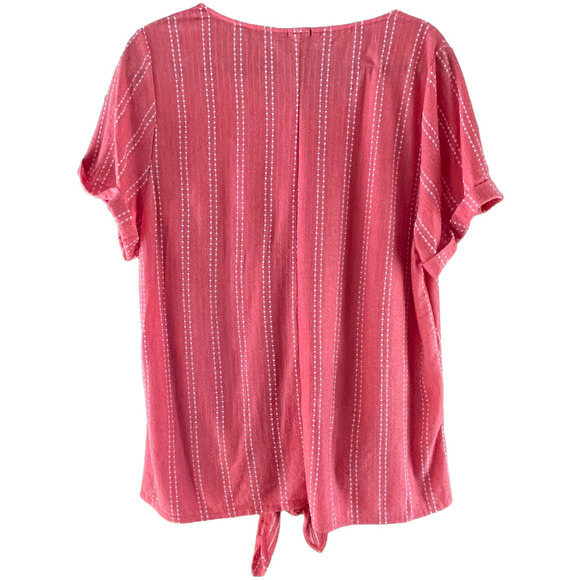 W5 Coral Swiss Dot Tie Knot Front Top Plus Size 3X - Picture 2 of 5